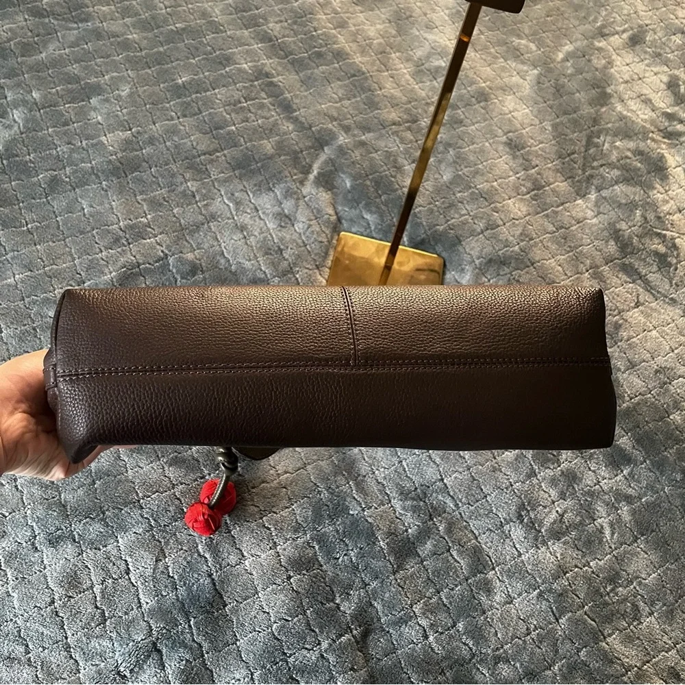Chic Dark‎ Brown genuine leather Satchel with Red Accent
